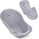 Baby Badewanne mit Baby badewannensitz 2 Set - TÜV Rheinland zertifiziert! - Babybadewanne Neugeborene ab 0 bis 24 Monate mit Stöpsel + Baby badewannensitz mit Anti Rutsch Beschichtung!