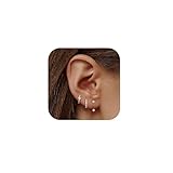 JeweBella 3 Paar Ohrringe Silber 925 Set für Damen 14 Karat Vergoldet Kleine Ohrstecker Stapelbar Zirkonia Creolen für Mehrere Piercings