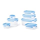Emsa Clip & Close Frischhaltedosen mit Deckel, Set 7-teilig, Meal Prep Boxen dicht, spülmaschinengeeignet, Frischedichtung, gefriergeeignet, Made in Germany, blau, N10316
