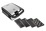 Tefal Snack Collection 4-er Set SW854D, Kombigerät, Inklusive 4 antihaftbeschichter Plattensets, Spülmaschinengeeignet, Panini, Waffeln, Sandwich, süße Küchlein, 700W,Schwarz/Edelstahl