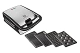 Tefal Snack Collection 4-er Set SW854D | Kombigerät | Inklusive 4 antihaftbeschichter Plattensets | Spülmaschinengeeignet | Panini, Waffeln, Sandwich, süße Küchlein | 700W |Schwarz/Edelstahl