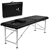 Fitby Massagetisch, klappbar, professionell, Maya, 2 Ebenen, leicht und ergonomisch, mit integriertem Griff, Bezug aus Kunstleder, optimaler Komfort (Aluminium, Schwarz)