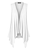 Made By Johnny Leichte ärmellose drapierte offene Strickjacke für Damen, Wsk1071_white, Klein
