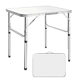 Rigogo 75cm Faltbarer Campingtisch, tragbarer Picknicktisch mit stabilen Aluminiumbeinen und Tragegriff, für den Innen-Außenbereich, 2 Höhenniveau 70/33cm, 75x55x70cm, Weiß