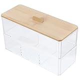 POPETPOP 1Satz Aufbewahrungsbox mit Fächern für Wattepad und Wattestäbchen Transparente Acrylbehälter mit Bambusdeckel Kompakte Organizer Lösung für Kosmetik Badezimmer und Schlafzimmer