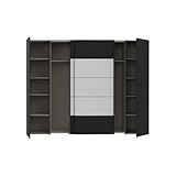 Forte NARAGO Kleiderschrank 270, 4-türiger Dreh-/Schwebetürenschrank mit Einlegeböden und Kleiderstange, Holzwerkstoff, Schwarz/Weiß, 270,3 cm breit, 210,5 cm hoch, 61,2 cm tief