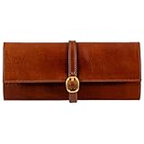 Time Resistance Cognac Braun Leder Schmuck Organizer – 100% Leder Schmuckrolle für Reisen Hergestellt in Italien – Reise Schmucketui aus Vollnarbenleder - Travel Jewelry Case – Jewellery Organizer