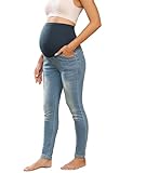 Maacie Umstandshosen Lange Elastisch Jeans für Schwangerschaft Bequem Jeans Frühling Sommer Blau L