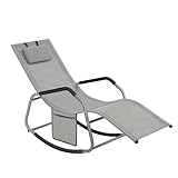 SONGMICS Schaukelliege, Liegestuhl, Schaukelstuhl, Stopper als Umkippschutz, verstellbare Kopfstütze, Stahlrahmen, atmungsaktiv, Seitentasche, 151 x 56 x 90 cm, Taubengrau GCB230G01