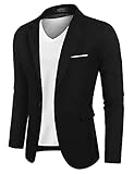 COOFANDY Herren Anzugjacke Regular Fit Sakko Blazer Sportlich Jacke Business Anzug Leicht Jackett EIN Knopf Schwarz L