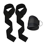 Zughilfen für Krafttraining, Bodybuilding, Kreuzheben Gurte Profi Lifting Straps mit Fitness fußschlaufen kabelzug, Ankle Straps, Knöchelschnalle mit doppelten D-Ringen für Frauen und Männer (schwarz)