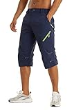 KEFITEVD Herren 3/4 Hose Bermuda Shorts Kurz Cargohose Männer Capri Kletterhose mit Seitlich Tasche Leicht Dünn Sommerhose Rad MTB Shorts Männer Dunkelblau 36