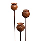 Bornhöft 3er Set Gartenstecker Sonnenhut Metall Rost Gartendeko Edelrost Rankstab Beetstecker Topfstecker Naturrost (Edelrost Mohn Kapsel)