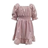 DivingBirds Mädchen Kleid Kurzarm A-Linie Swing Sommerkleid mit Tasche Kinder Frühling Kleider Elegant Geburtstags Party Prinzessinnen Festlicheskleid für Mädchen 9-10 Jahre Rosa