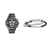 FOSSIL Herren Nate Graue Edelstahl Uhr und Ellis Silberfarbener Armband, Set