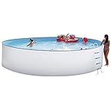 Steinbach Stahlwandpool Set Nuovo – 011111 – Ø 450 x 120 cm – Runder Pool in Weiß für bis zu 17.200 l Wasserinhalt – Mit winterfester blauer Innenfolie und zahlreichem Zubehör