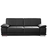 CAVADORE 2,5-Sitzer Sofa Corianne / Kleine Echtleder-Couch im modernen Design / Mit Armteilverstellung / 192 x 80 x 99 / Echtleder schwarz