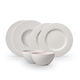 Villeroy & Boch – Manufacture Rock Blanc Geschirrset 6 Teilig, Spülmaschinenfest, Mikrowellensicher, Weißes Geschirr Modern, Starter Set, Speiseteller, Pastateller, Müslischalen, Porzellan, Weiß