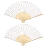 Nogeqi 2 Stück Weiß Fächer Hochzeit 7-Zoll, Handfächer Personalisiert Hand Fan aus Bambus, Fecher Damen Partys Sommerabkühlung Elegante Faltfächer als Gastgeschenk Oder Dekoration