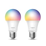 Tapo TP-Link smarthome E27 Glühbirne, glühbirnen, Mehrfarbrige smart lampe, zubehör, kompatibel mit Alexa, Google Assistant, App, energiesparend, Kein Hub notwendig (2 Pack)