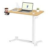 FLEXISPOT Beistelltisch höhenverstellbar H5 - Vielseitiger Rolltisch mit Becherhalter für Sofa, Bett & Laptop, C-förmiger Couchtisch mit Holzplatte (Ahorn+Weiß)