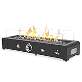 Onlyfire 72cm Tisch-Gas-Feuerstelle, 6.5 kW Propan Gas Terrassenfeuer Tischkamin mit Unterer Lufteinlass, Glaswindschutz & Lavastein, Rechteckig Tischfeuerstelle Outdoor für Terrasse Garten