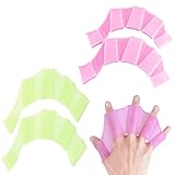 Hand Schwimmflossen,Schwimmhandschuhe,Schwimmhäute Für Die Finger,Weiches Silikonhandflossen,Wasserhandschuhe,Finger Schwimmhandschuhe,Für Schwimmen Und Tauchen Von Kindern,Rosa+Grün,M,2 Paar