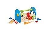 Hape Werkzeugkasten aus Holz mit Zubehör | farbenfrohe Werkbank Hammerspielset für Kinder, Motorik- und Rollenspielzeug, 17-teilig