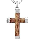 Hanessa Personalisierte Kette mit Gravur Edelstahl 60 cm mit Anhänger Kreuz Holz in silber - Personalisierte Halskette für Männer und Frauen - Personalisierter Schmuck Damen Herren