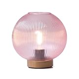 HAB & GUT -LED239- Deko Windlicht Tischlampe mit Glaskugel Rose warm weiß Batterie Terrasse Balkon Garten Riffelglas tolle Lichteffekte
