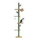 PAWZ Road Kaktus Kratzbaum Boden bis zur Decke Katzenturm mit Einstellbarer Höhe (229-275cm), 5 Tiers Cat Climbing Activity Center mit gemütlichen Hängematte, Plattformen und baumelnden Kugeln