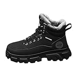 Generisch Herren Winterstiefel einfarbigem Fleece mit Schnürung, warme Schneestiefel, lässiger Komfort (Black, 43)