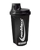 IronMaxx Eiweiß Shaker 700ml Schwarz - Protein Shaker spülmaschinenfest und auslaufsicher, Mit Drehverschluss, Sieb & Mess-Skala, Frei von BPA & DEHP