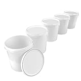 5x Eimer mit Deckel 16 Liter weiß - lebensmittelecht luftdicht und stabil, Leer Eimer mit Griff und Verschluss Deckel aus PP Material für Lebensmittel Chemie Farbe Waschpulver Klebstoffe geeignet