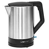 Clatronic® Wasserkocher Edelstahl | 1,5 Liter | BPA frei | Einhandbedienung | Edelstahlgehäuse | Kettle | Station mit Kabelaufwicklung | Wasserkocher schwarz | WKS 3692 schwarz
