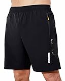 cenyoo Sporthose Kurze Herren Sport Shorts mit Reißverschlusstaschen geeignet für Verschiedene Anlässe wie Tennis,Volleyball,Fußball,Urlaubsreisen,Fitness,Joggen, Wandern,Fußballsport Schwarz