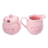 ERINGOGO Keramik Milchkännchen und Multifunktionaler Zuckerdose Satz Hitzebeständig mit Ausgießer für Heiße und Kalte Getränke Dekoratives Kaffeezubehör