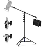 NEEWER Luftgepolstertes Aluminium Lichtstativ, 3m verstellbares Fotostativ mit Galgenarm, Gegengewicht, Sandsack, 1/4' Schraube für Softbox, Studiolicht, Blitz, Schirm, Ringlicht, max. Belastung 5 kg