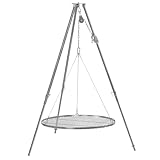 BBQ-Toro Dreibein Grill mit Ø 80 cm Grillrost | 112-178 cm | Dreibein für Schwenkgrill | Eisen Dreibein Gestell, Grillständer mit Rost | Hängegrill, Grillgestell, Dreibeingrill mit Kette