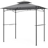 RELAX4LIFE Grillpavillon Wetterfest, BBQ Grill Pavillon mit Doppeldach, Grillüberdachung mit 2 Seitenregalen & 6 Haken, Metallrahmen, Outdoor Grillunterstand, Gartenpavillon 242 x 150 x 250 cm