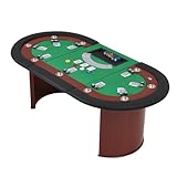 AVAWING Pokertisch für 10 Spieler, Spieltisch mit 9 Getränkehalter, Abnehmbarer Chipablage und gepolsterte Armauflage, Braun & Grün