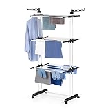 EASYmaxx Klappbarer Wäscheständer | Effizientes Trocknen mit 3 Ebenen, 2 Seitenflügeln & leichtem Aufbau | Platzsparend, vielseitig und mobil für drinnen und draußen, Schwarz/Weiß