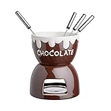 BUTLERS Schokoladenfondue CHOCOLATE LOVE - Mini Schoko-Fondue Set für 4 Personen bestehend aus Keramik-Schale, Teelichthalter und vier Gabeln aus Edelstahl