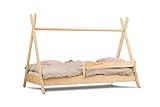 smartwood Tipi Kinderbett 90x200 mit Lattenrost und Rausfallschutz - Montessori Hausbett für Jungen und Mädchen - Bett aus Kiefernsperrholz mit Rausfallschutz und Lattenrost - 200x90