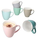 MamboCat MAI 6er Set Jumbobecher 420 ml I große Keramik Becher in Pastellfarben I Rosa Hellblau Mint Türkis Beige Grau I große Kaffeebecher mit Henkel für Frühstück & Kaffeezeit