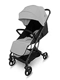 Kinderkraft INDY 3, leichter Buggy ab Geburt bis 15 kg, nur 7,3 kg, Einhand-Faltmechanismus CLICK & FOLD, kompakt, verstellbare Rückenlehne, 5-Punkt-Gurt, Verdeck mit Fenster, TPR-Räder, Grau