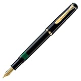Pelikan Füllhalter Classic 200, Schwarz, Feder F (fein), hochwertiger Kolbenfüller im Geschenk-Etui, 993915