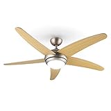 Klarstein Bolero - 2-in-1-Deckenventilator 134cm durchmessender Ventilator, Leuchte 55W Leistung, Holzflügel, Fernbedienung, 50 dB, 3 Drehgeschwindigkeiten: schnell, mittel, langsam, Ahorn