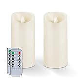 Homemory Wachs LED Kerzen, 15,2 cm x 7,6 cm Elfenbein Flackernden Glühen flammenlose Kerzen, Batteriebetrieben mit Fernbedienung und Timer, Moving Wick Tanzende Flamme, 2er-Set