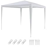 Pavillon Partyzelt | 3m x 3m Zelthöhe 2,6m Stahl Plane 90g/m² | 4 Seile 8 Heringe | Gartenzelt mit UV-Schutz (weiß 3x3m)